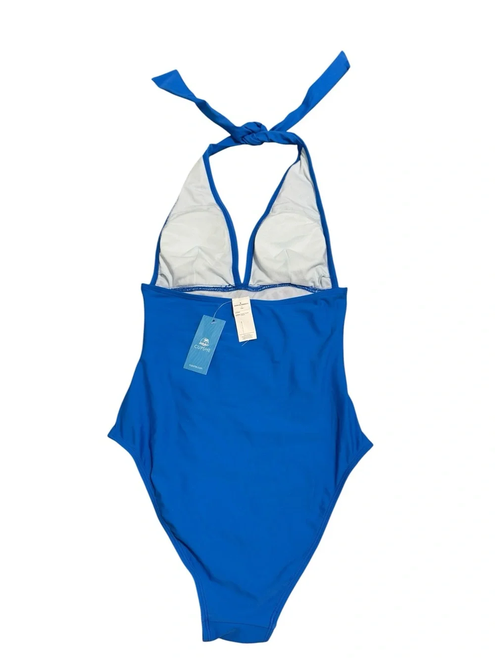 NWT Cupshe Blue Halter One Piece Swimsuit Ruched Size S